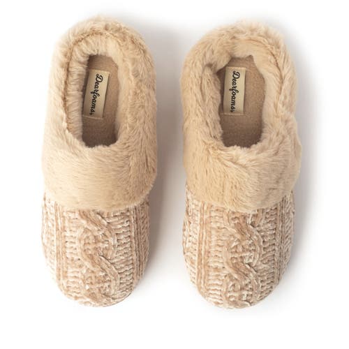 Dearfoams Claire Cable Knit Chenille Clog Slipper In Latte