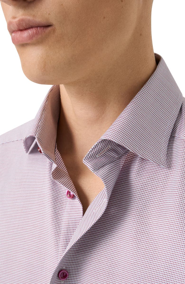 Eton Slim Fit Houndstooth Cotton Dobby Dress Shirt, Alternate, color, Medium Red