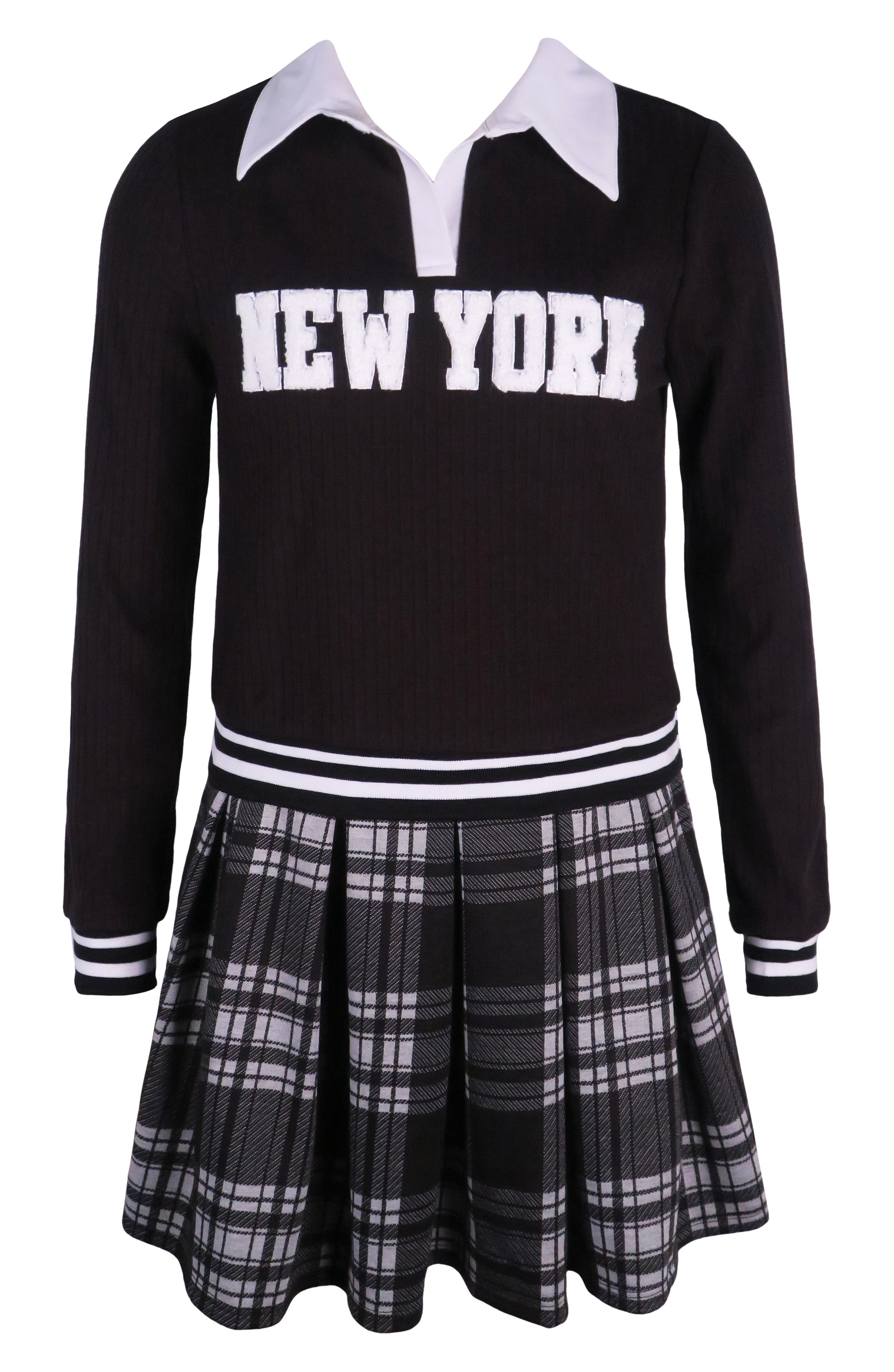 Zunie Kids' New York Collared Sweater & Plaid Skirt Set