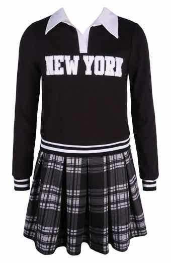 Zunie Kids' New York Collared Sweater & Plaid Skirt Set