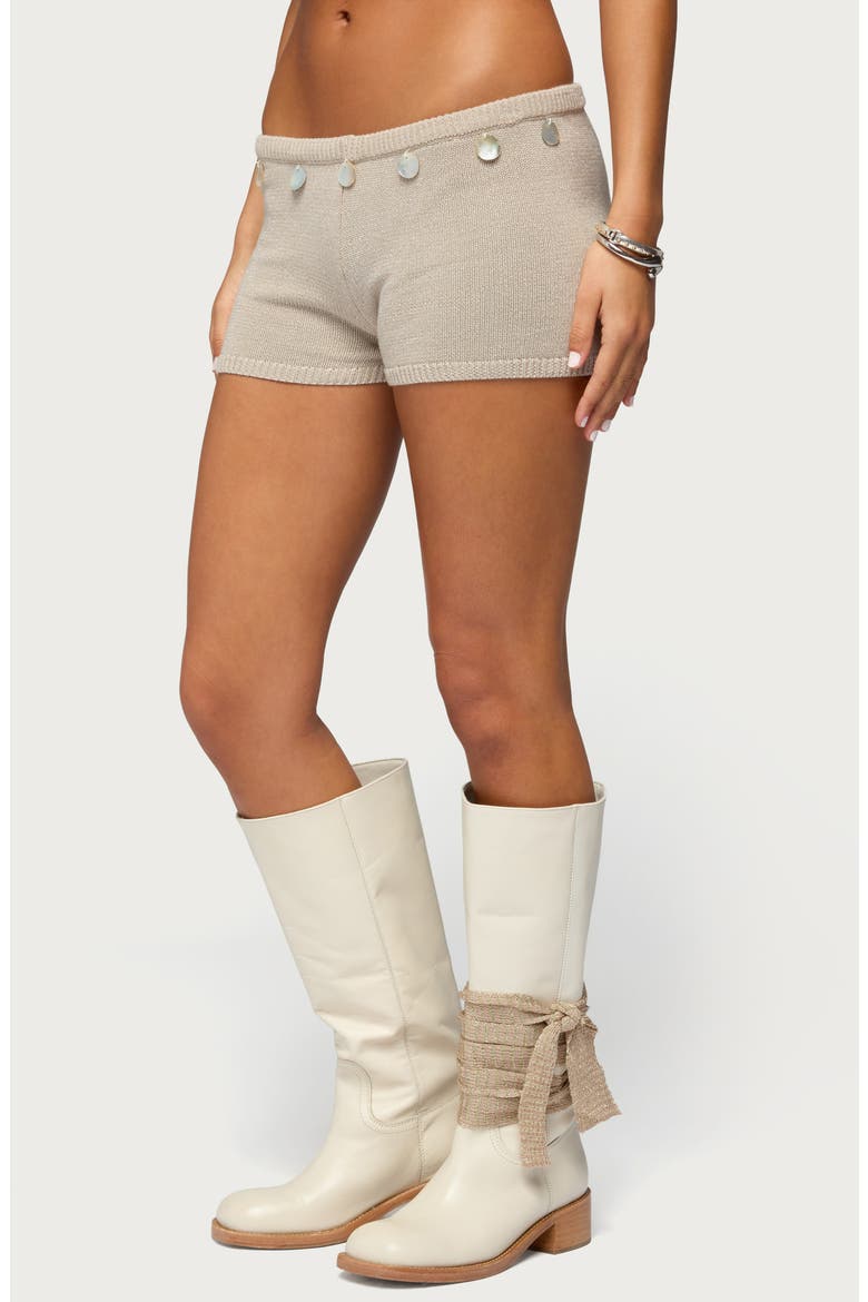 Nicca Iridescent Metallic Knit Shorts, Alternate, color, BEIGE
