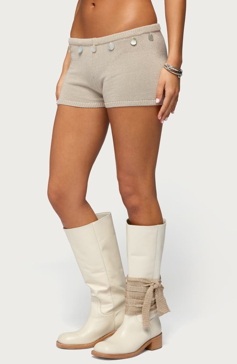 EDIKTED Nicca Iridescent Metallic Knit Shorts, Alternate, color, 