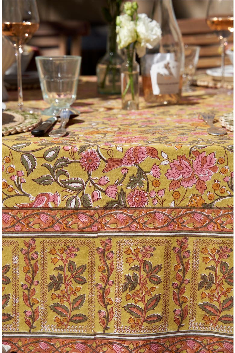 Damaris Tablecloth, Alternate, color, Pink, Mustard 59" x 59"
