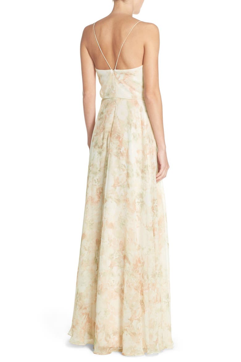 Inesse V-Neck Chiffon Gown, Alternate, color, BLUSH MULTI