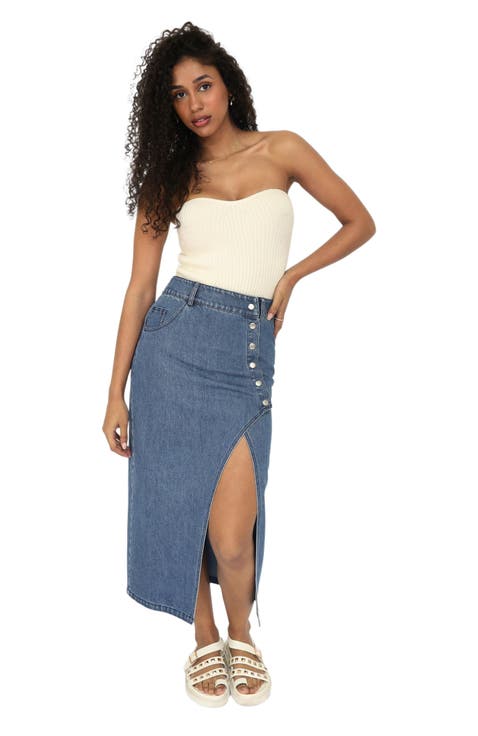Can't Forget You Denim Midi Skirt