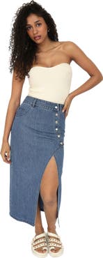 Belle & Bloom Can't Forget You Denim Midi Skirt