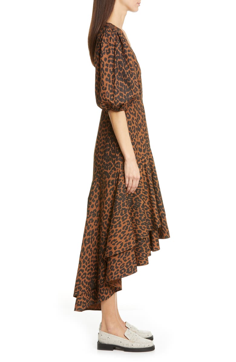 Ganni Puff Sleeve Organic Cotton High/Low Wrap Dress, Alternate, color, 