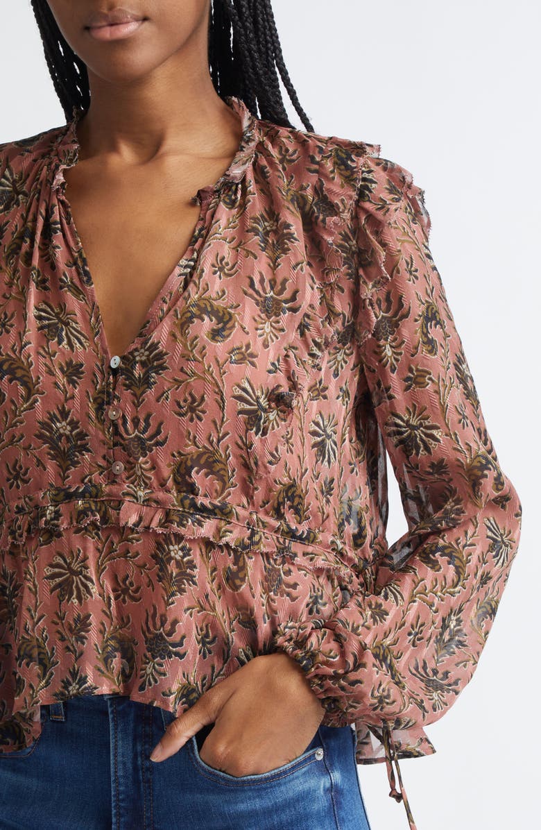 Veronica Beard Carnett Floral Silk Blend Peplum Top, Alternate, color, Deep Rose Multi