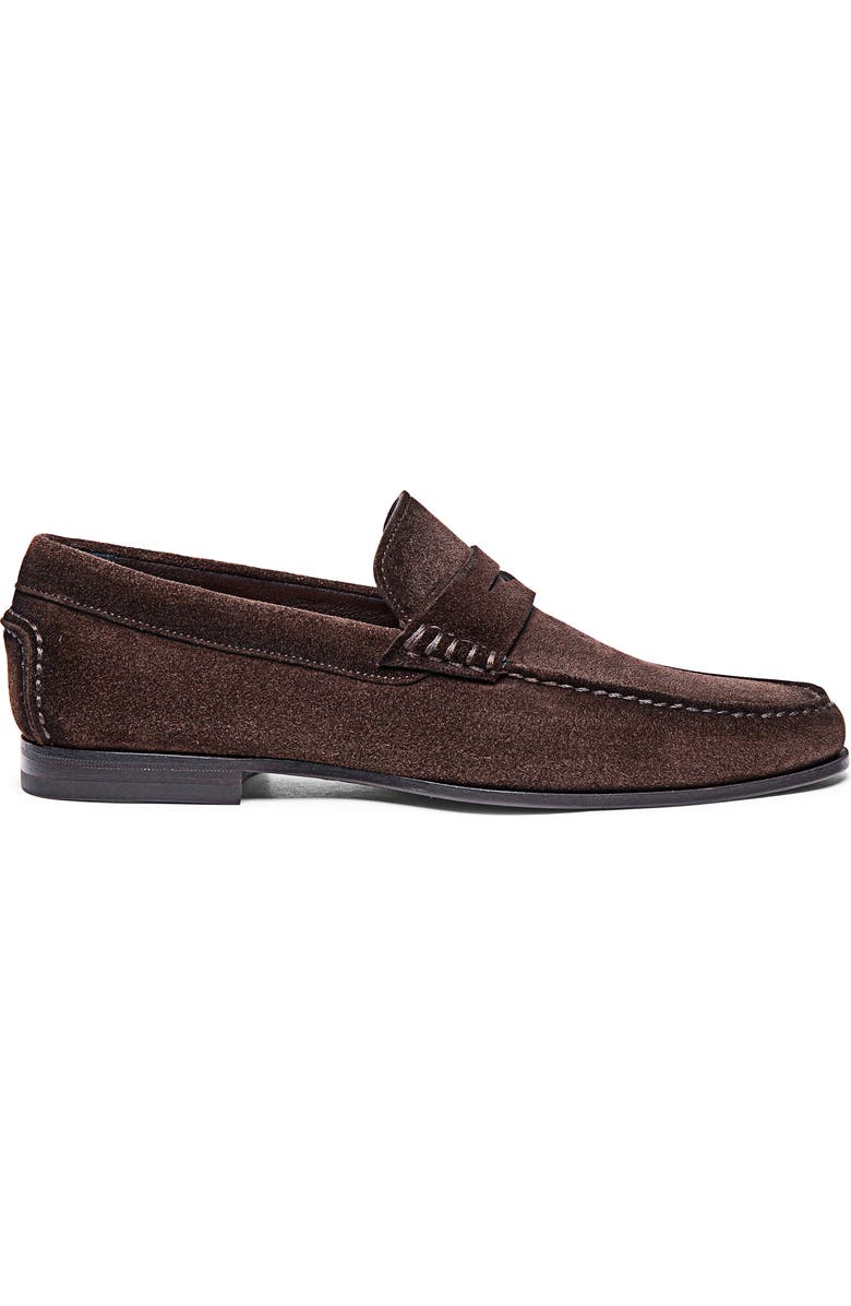 Santoni Suede Penny Loafer, Alternate, color, Dark Brown