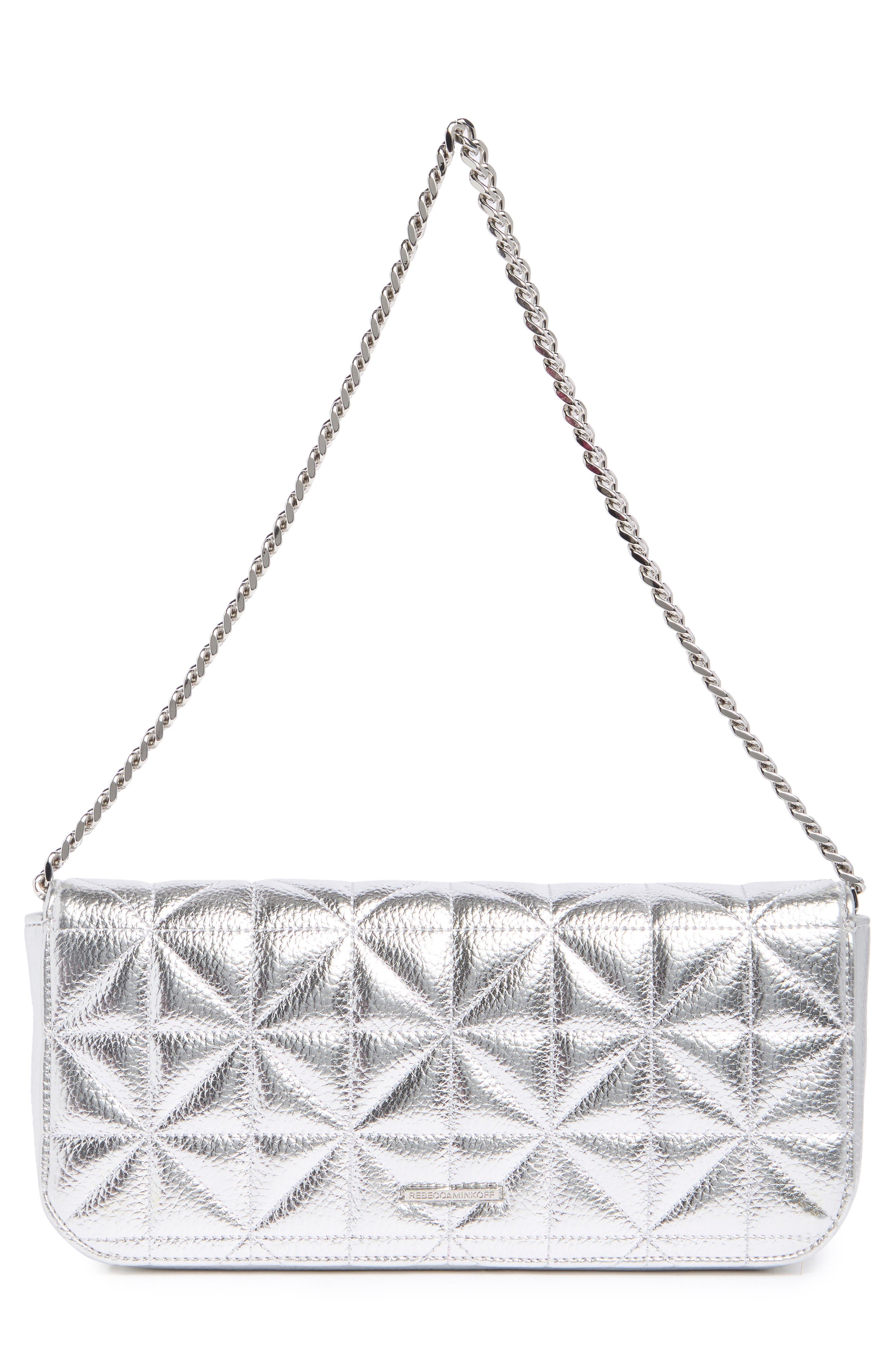 Rebecca Minkoff Burst Quilt Metallic Shoulder Bag, Alternate, color, Silver