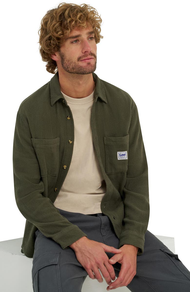 Lee Cotton Button-Up Overshirt, Alternate, color, Oak Moss