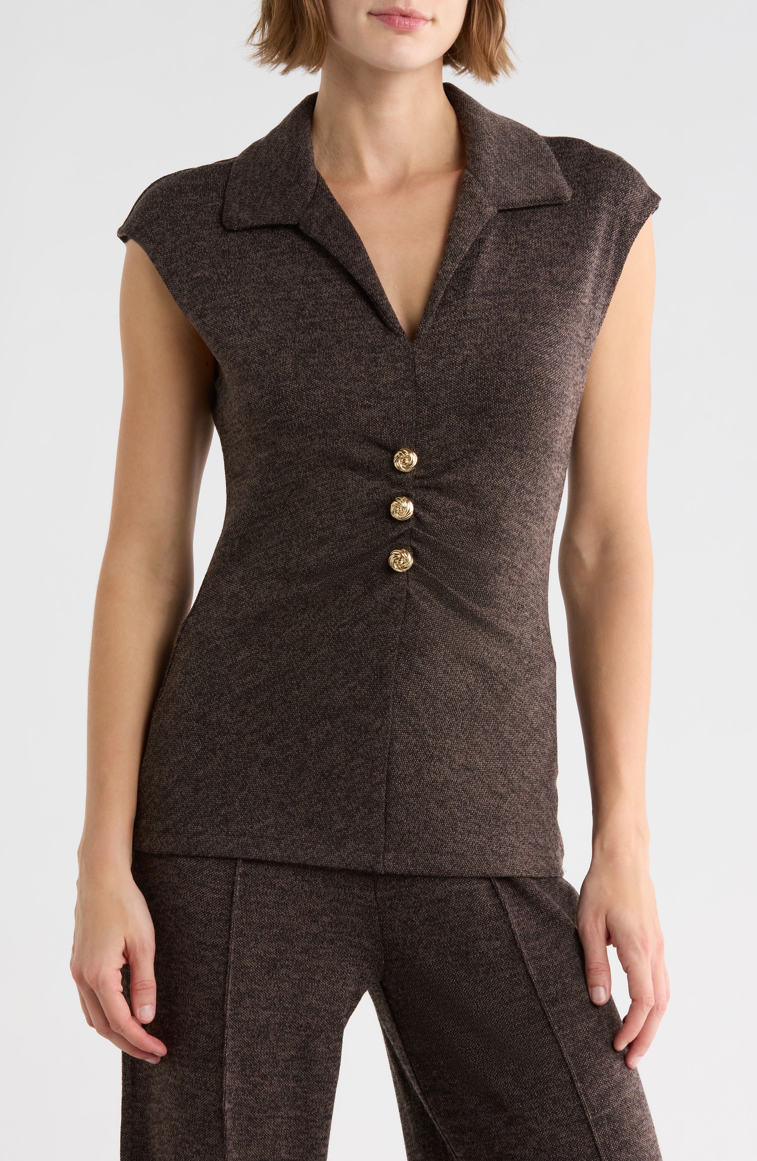 Textured Knit Johnny Collar Top