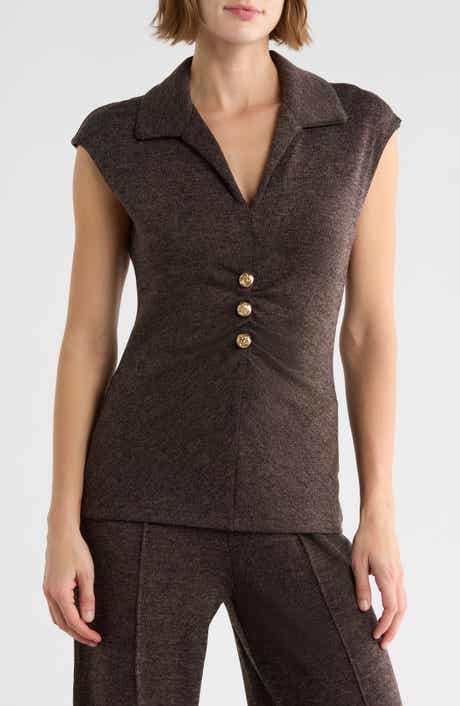 Textured Knit Johnny Collar Top
