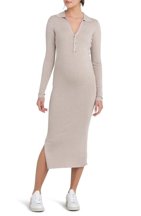 Sammy Rib Long Sleeve Maternity/Nursing Polo Dress