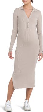 Ripe Maternity Sammy Rib Long Sleeve Maternity/Nursing Polo Dress