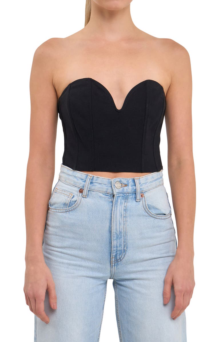 Grey Lab Corset Sweetheart Strapless Crop Top, Alternate, color, 