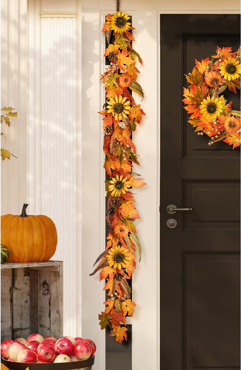 Glitzhome 6ft Fall Maple Leaf and Sunflower Garland, Alternate, color, 