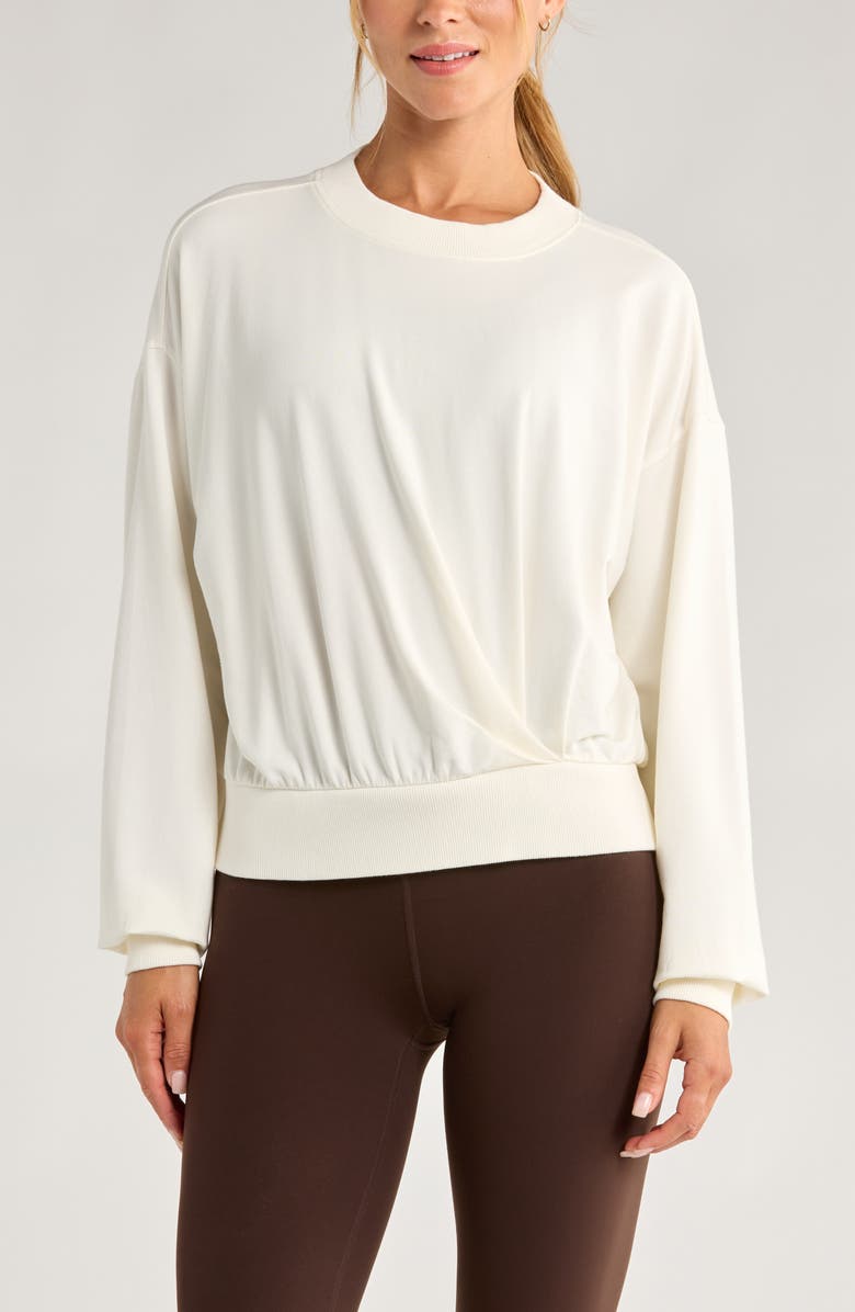 Zella Luxe Terry Pleated Pullover, Main, color, Ivory Egret