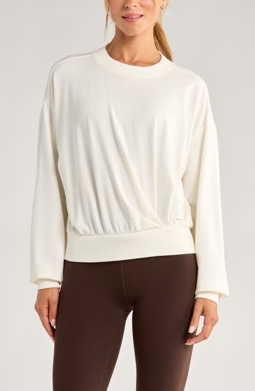 Zella Luxe Pleated Cotton Blend Terry Sweatshirt In White