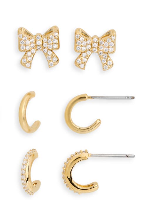 Set of 3 Cubic Zirconia Bow Stud & Huggie Hoop Earrings