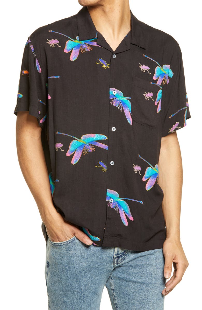 Obey Dragonfly Regular Fit Short Sleeve Button-Up Camp Shirt, Main, color,