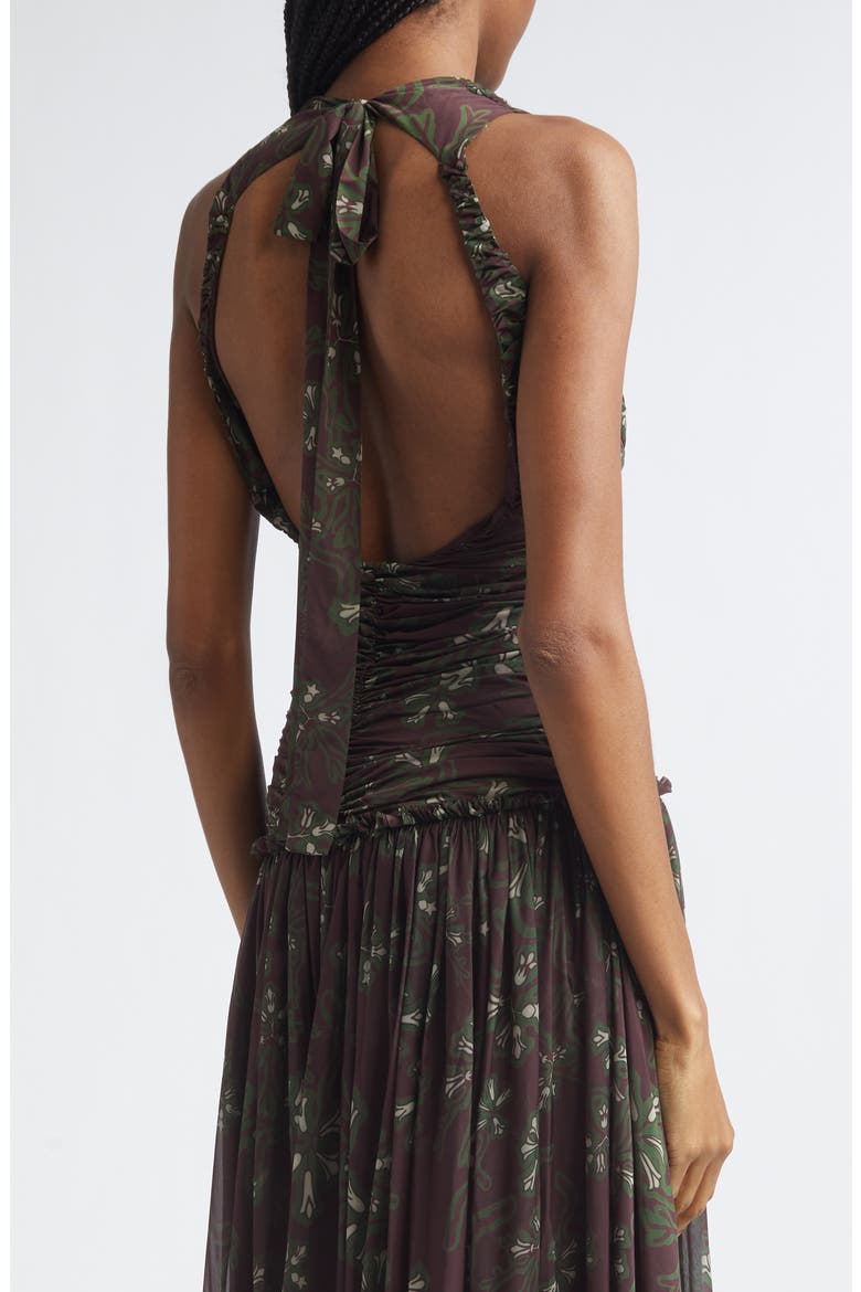Alina Floral Gathered Open Back Jersey Dress, Alternate, color, BROWN MULTI