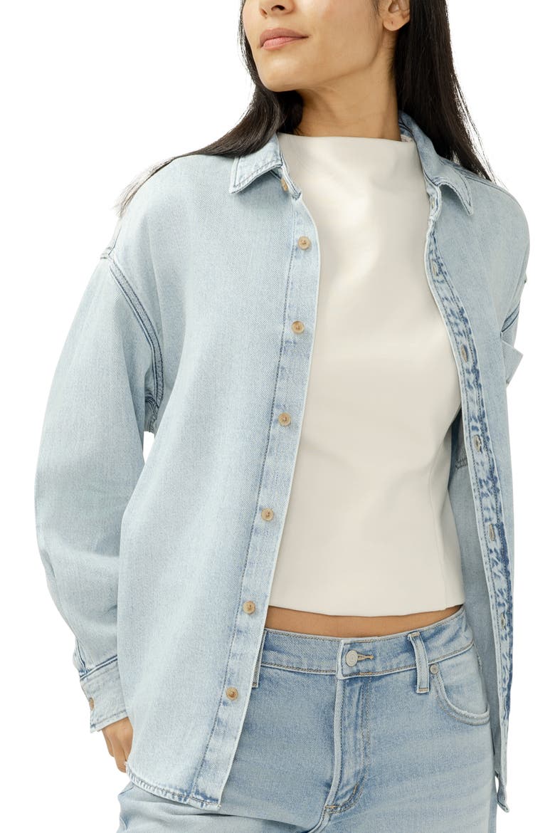 Denim Button-Up Beach Shirt, Alternate, color, MOONSTONE