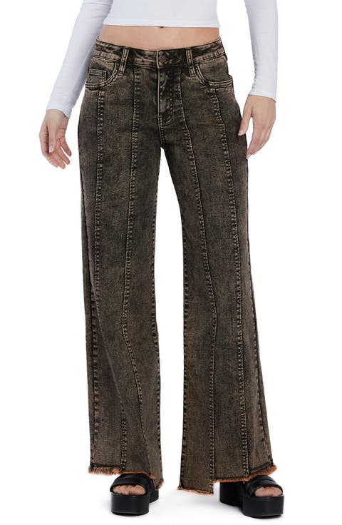 Seamed Step Hem Wide Leg Jeans