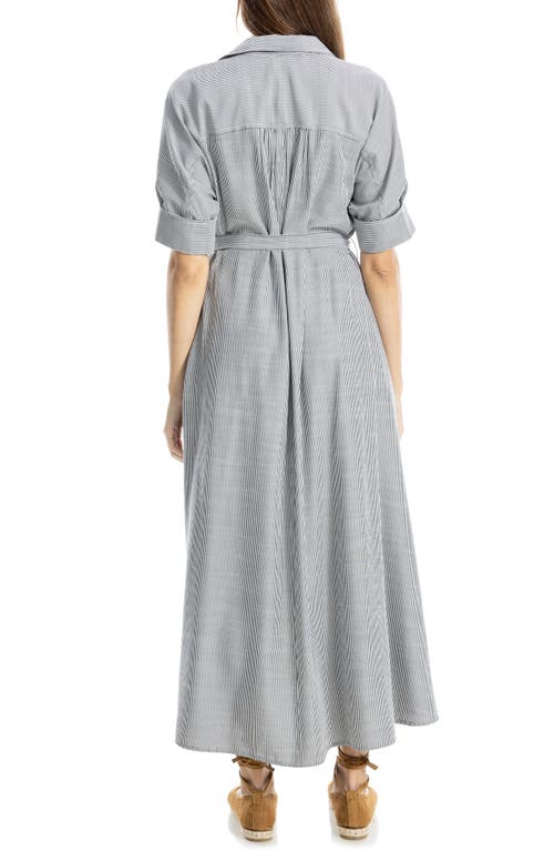 Max Studio Stripe Short Sleeve Maxi Shirtdress In Black/off White Mini Stripe
