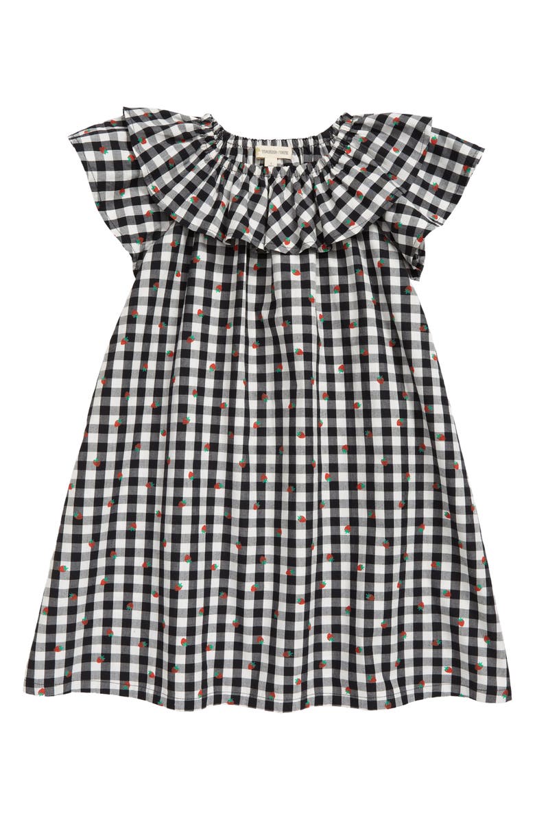 Tucker + Tate Kids' Print Ruffle Cotton Dress, Main, color, Ivory- Black Gingham Berry