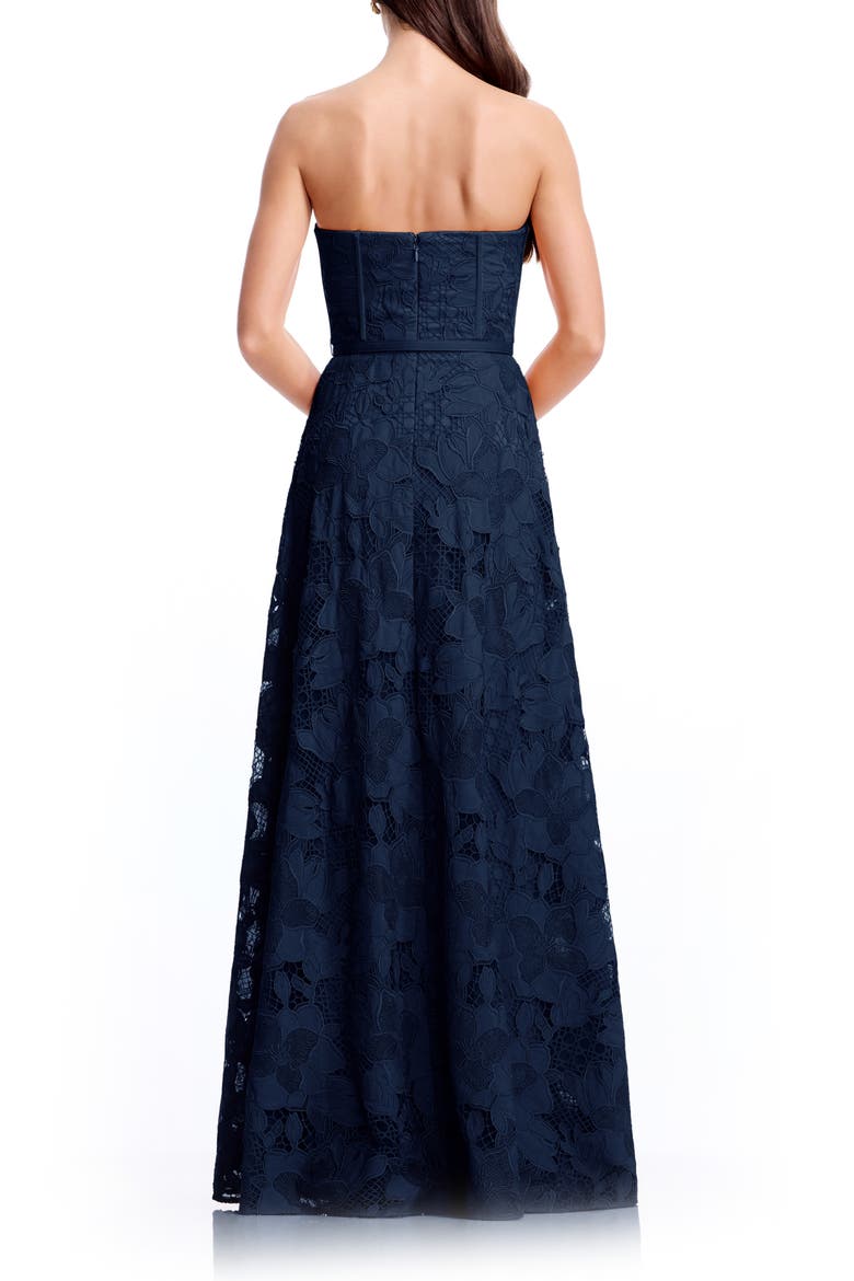 Pierson Floral Lace Belted Strapless Gown, Alternate, color, NAVY