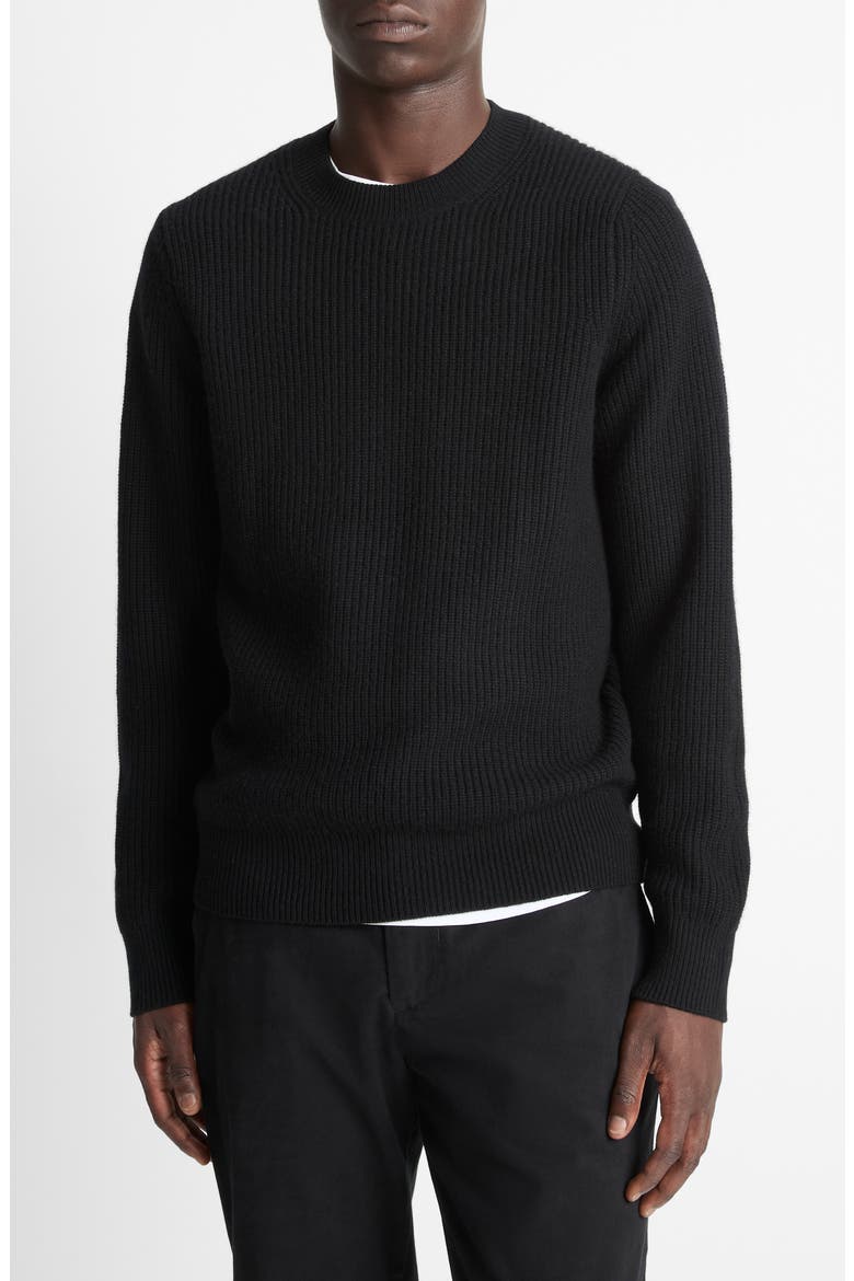 Shaker Stitch Wool & Cashmere Crewneck Sweater, Main, color, BLACK