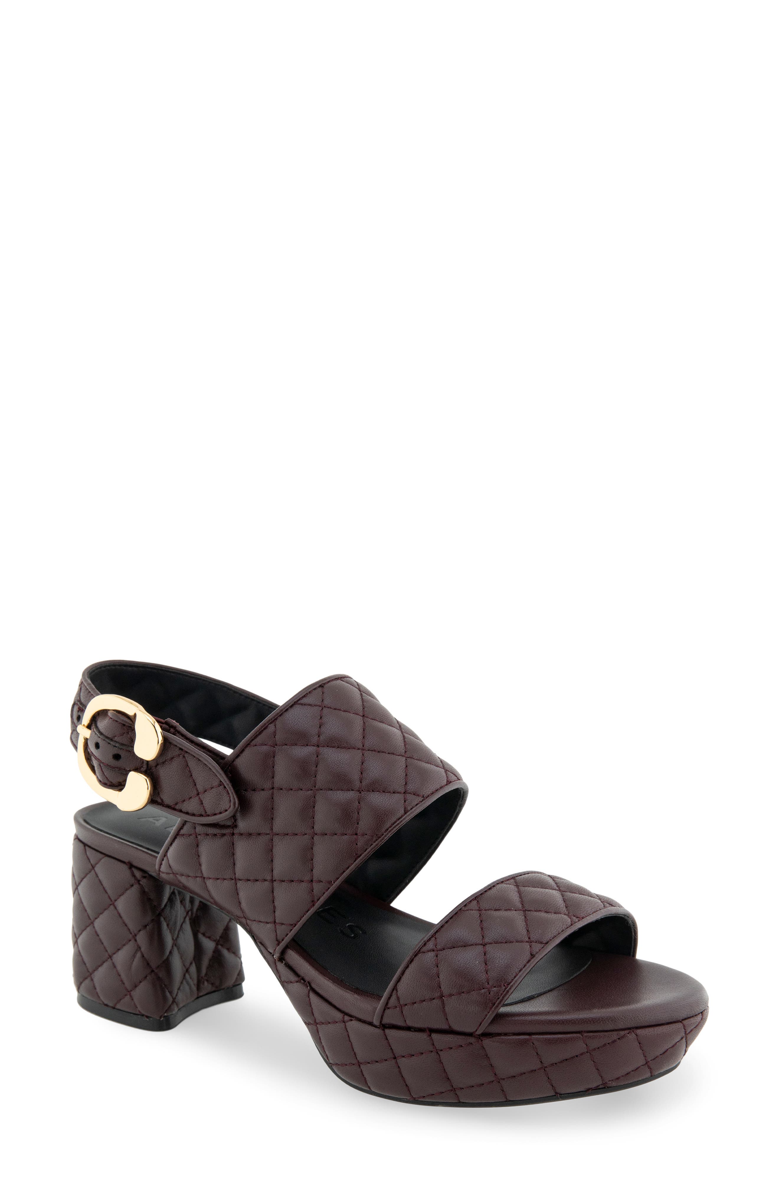 Aerosoles Camera Quilted Slingback Platform Sandal, Main, color, Deep Aubergine Leather