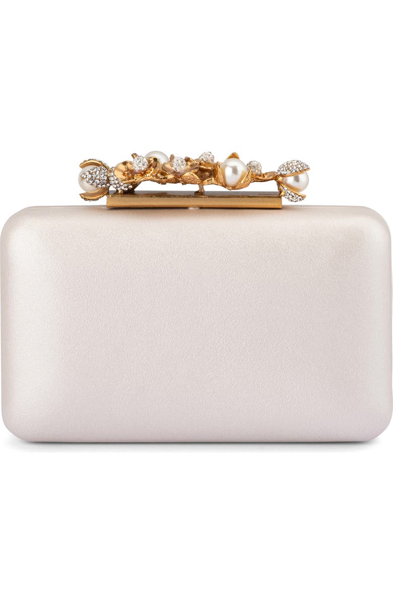 Olga Berg Gabriel Embellished Frame Clutch, Main, color, White