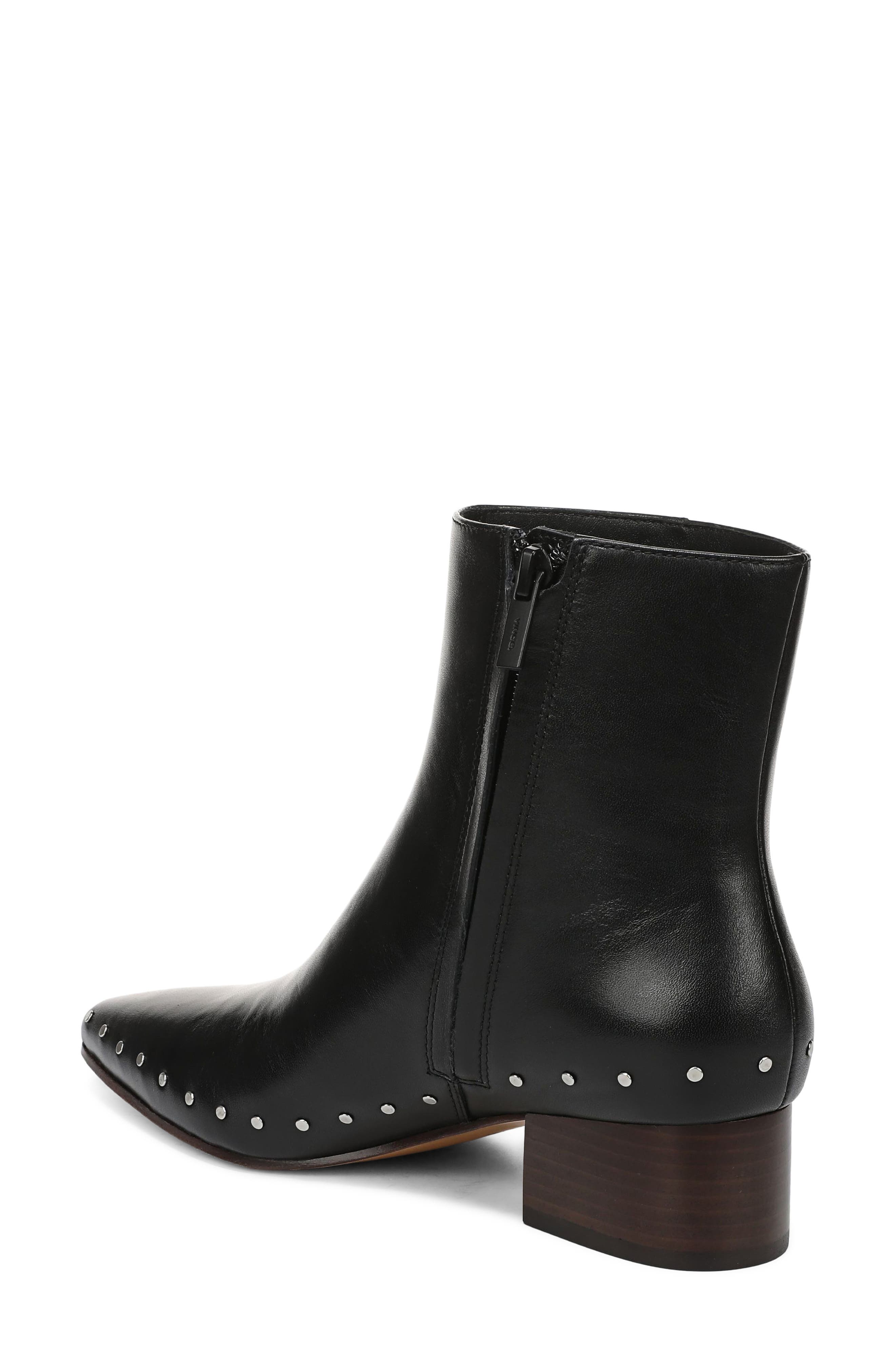 August Pointed Toe Leather Bootie, Alternate, color, BLACK