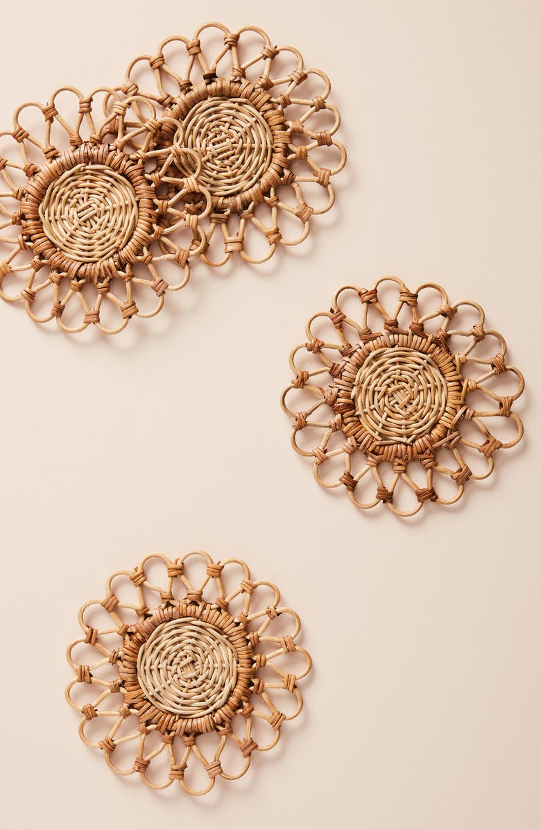 Anthropologie Home Anthropologie Penelope Set of 4 Rattan Coasters, Main, color, 
