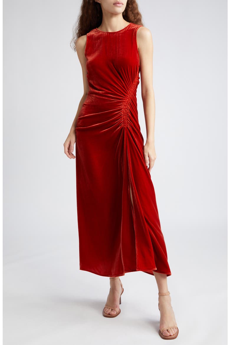 Cornelia Side Ruched Velvet Gown, Main, color, CARNELIAN