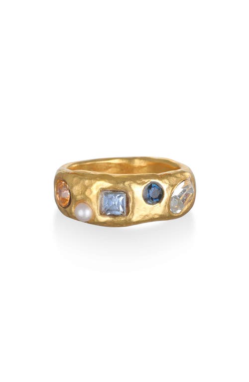 Sequin Rococo Crystal & Faux Pearl Ring In Gold