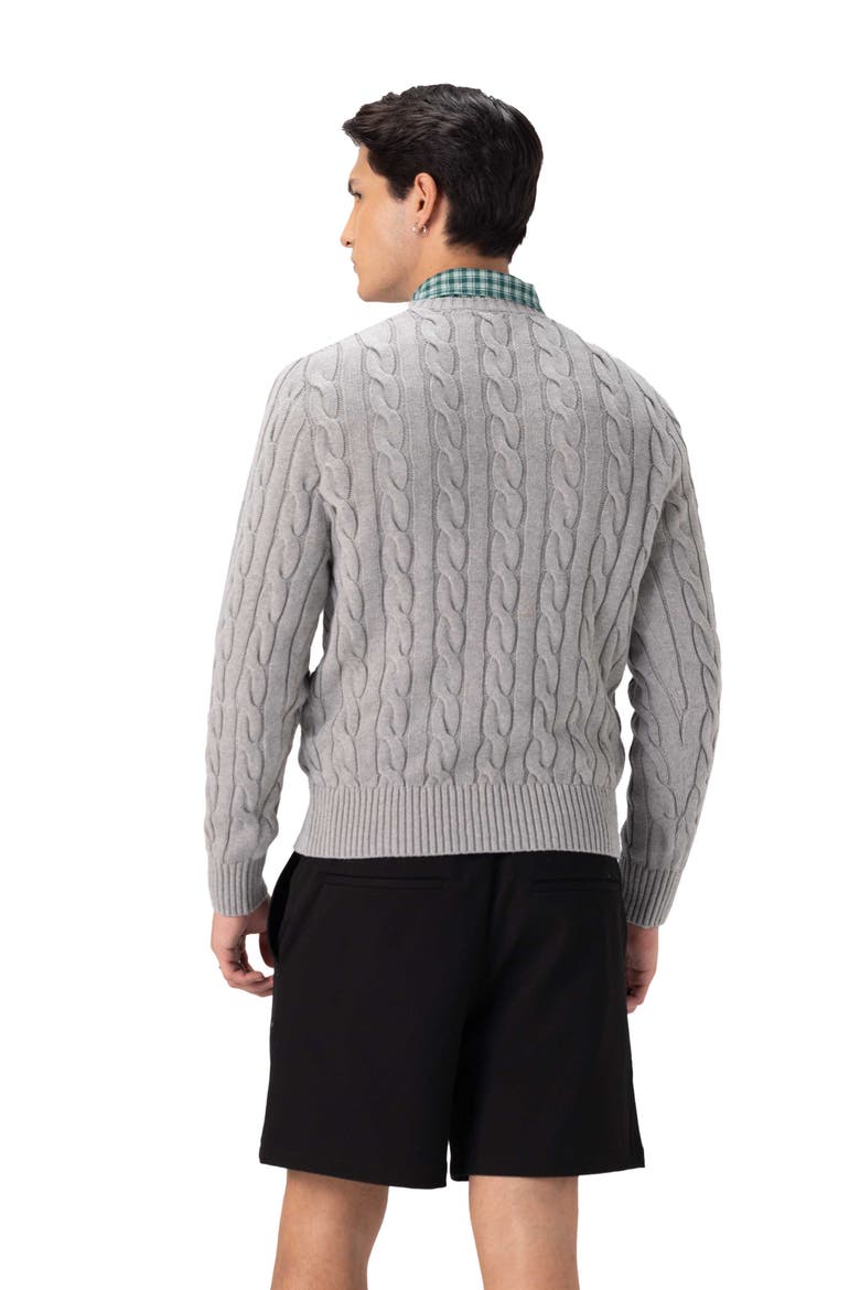 Men's Crew Neck Cable Sweater, Alternate, color, Grey