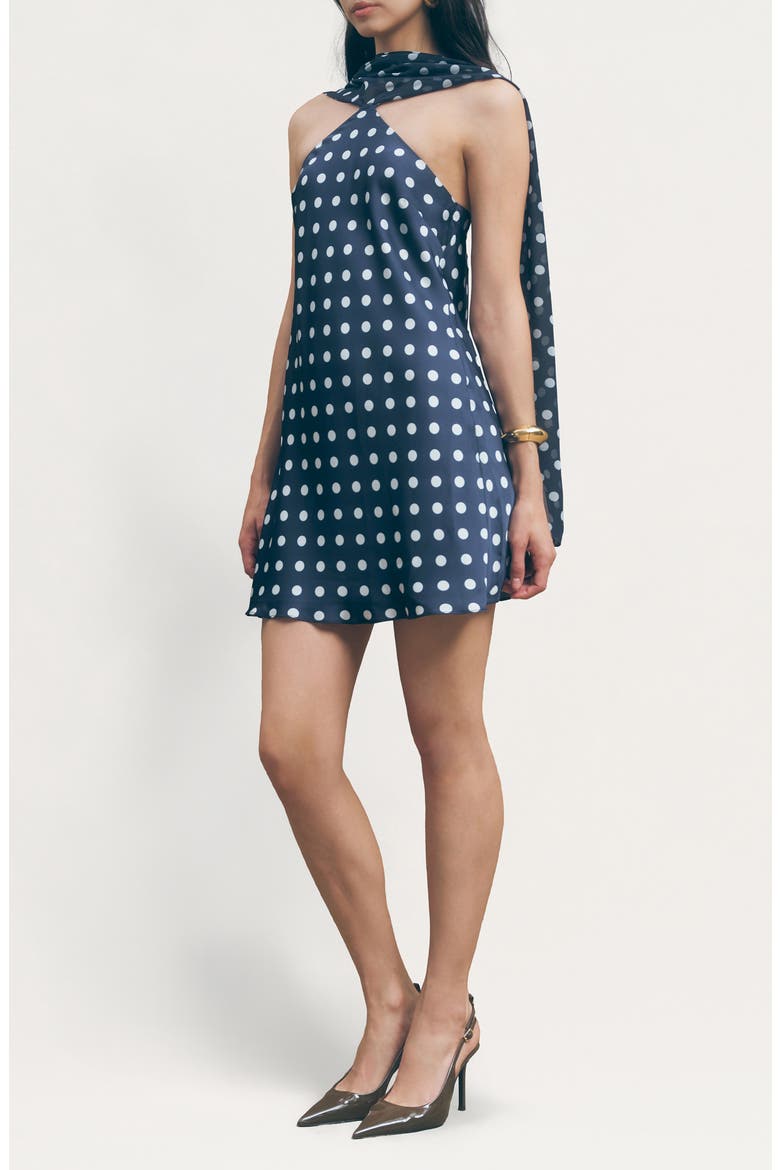 Hendrix Polka Dot Halter Neck Minidress with Removable Scarf, Alternate, color, NAVY WHITE DOTS