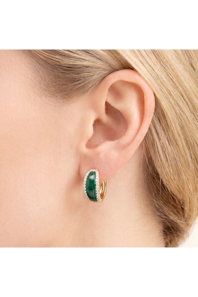 Malachite CZ Oval Hoop Earrings, Alternate, color, Malachite