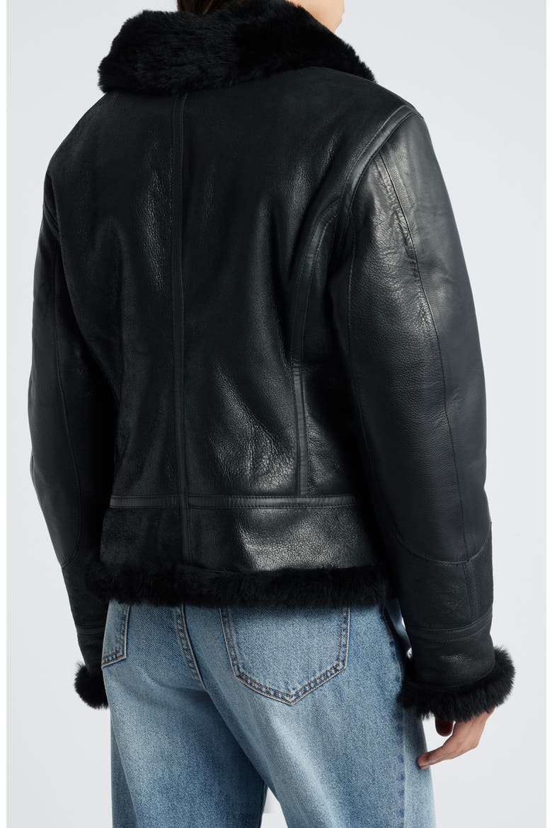 B-3 Genuine Shearling Lined Leather Bomber Jacket, Alternate, color, EBONY