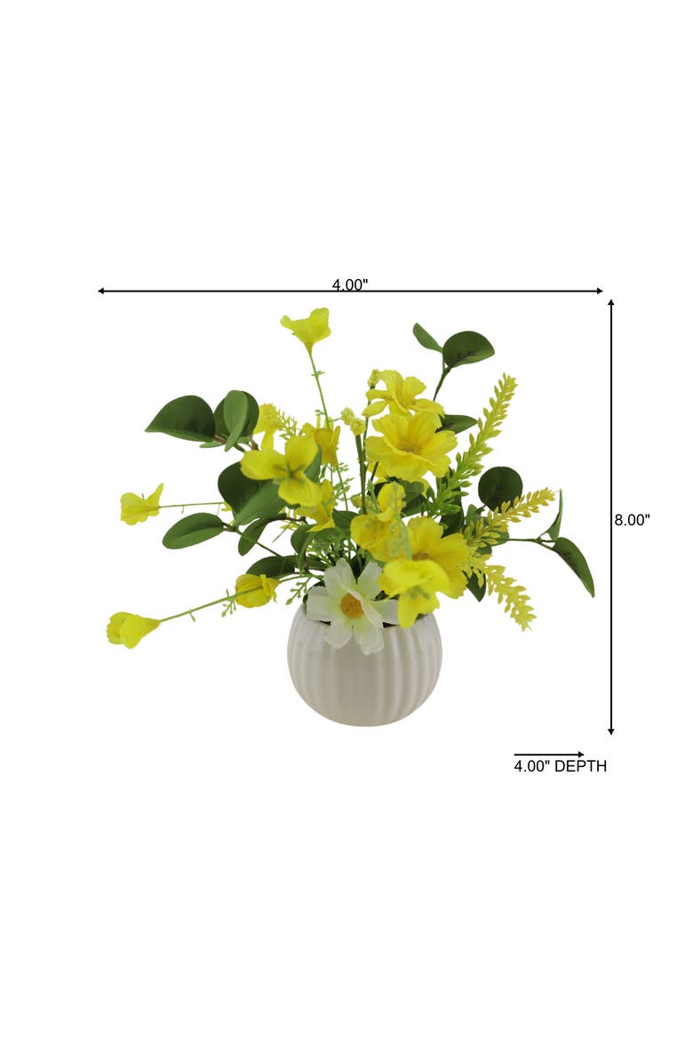 Transpac Season's Designs Artificial Yellow Flower Arrangement in White Vase, 8" Daisy Bowl,, Alternate, color, Multicolored