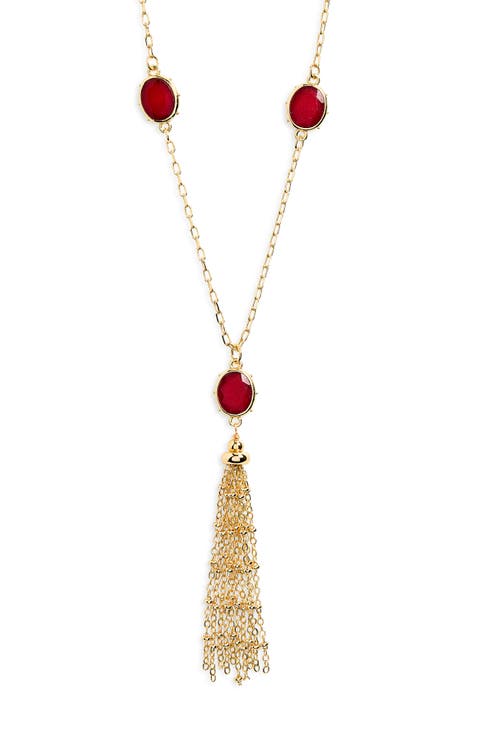 Glass Stone Tassel Pendant Necklace