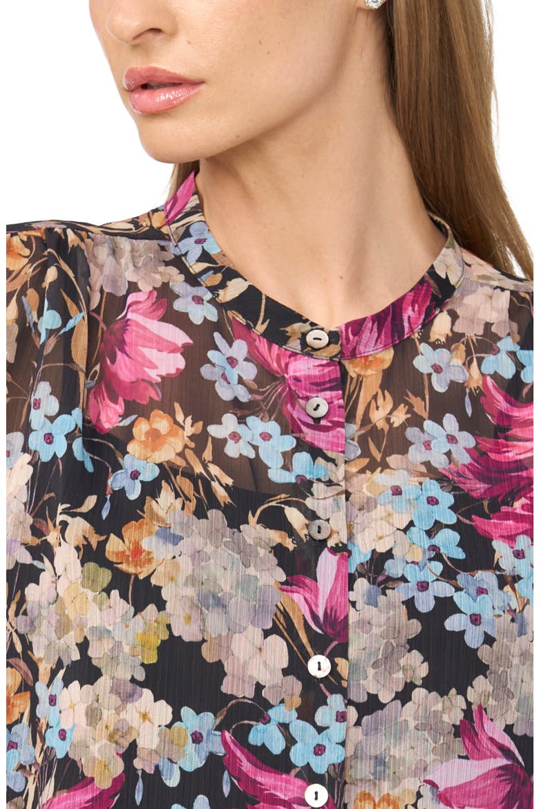Mock Neck Shirred Button Down Shirt, Alternate, color, RICH BLACK