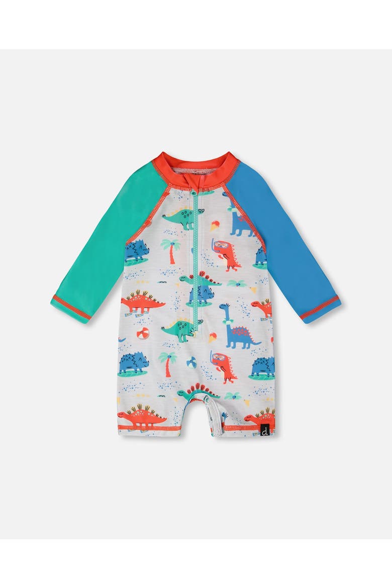 One-Piece Long Sleeve Dinosaur Rashguard, Main, color, Grey Printed Baby Dinosaurs