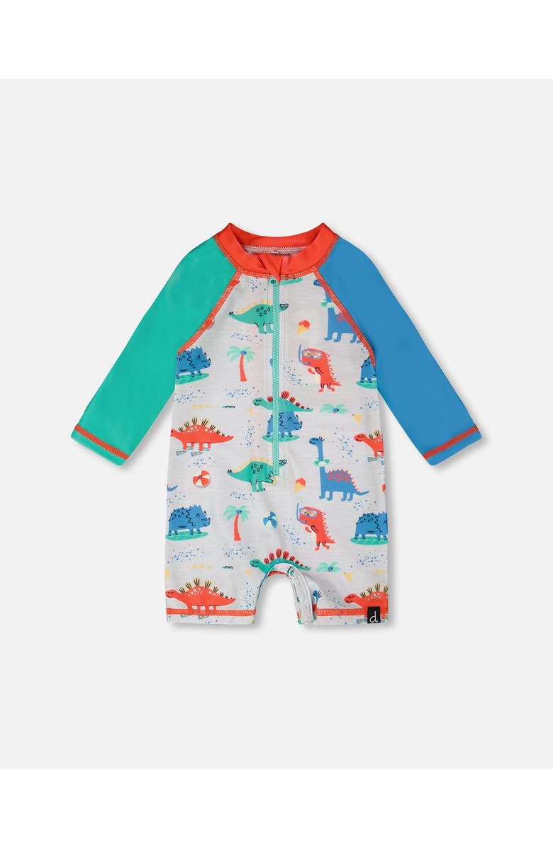 Deux par Deux One-Piece Long Sleeve Dinosaur Print Rashguard, Main, color, Grey Printed Baby Dinosaurs