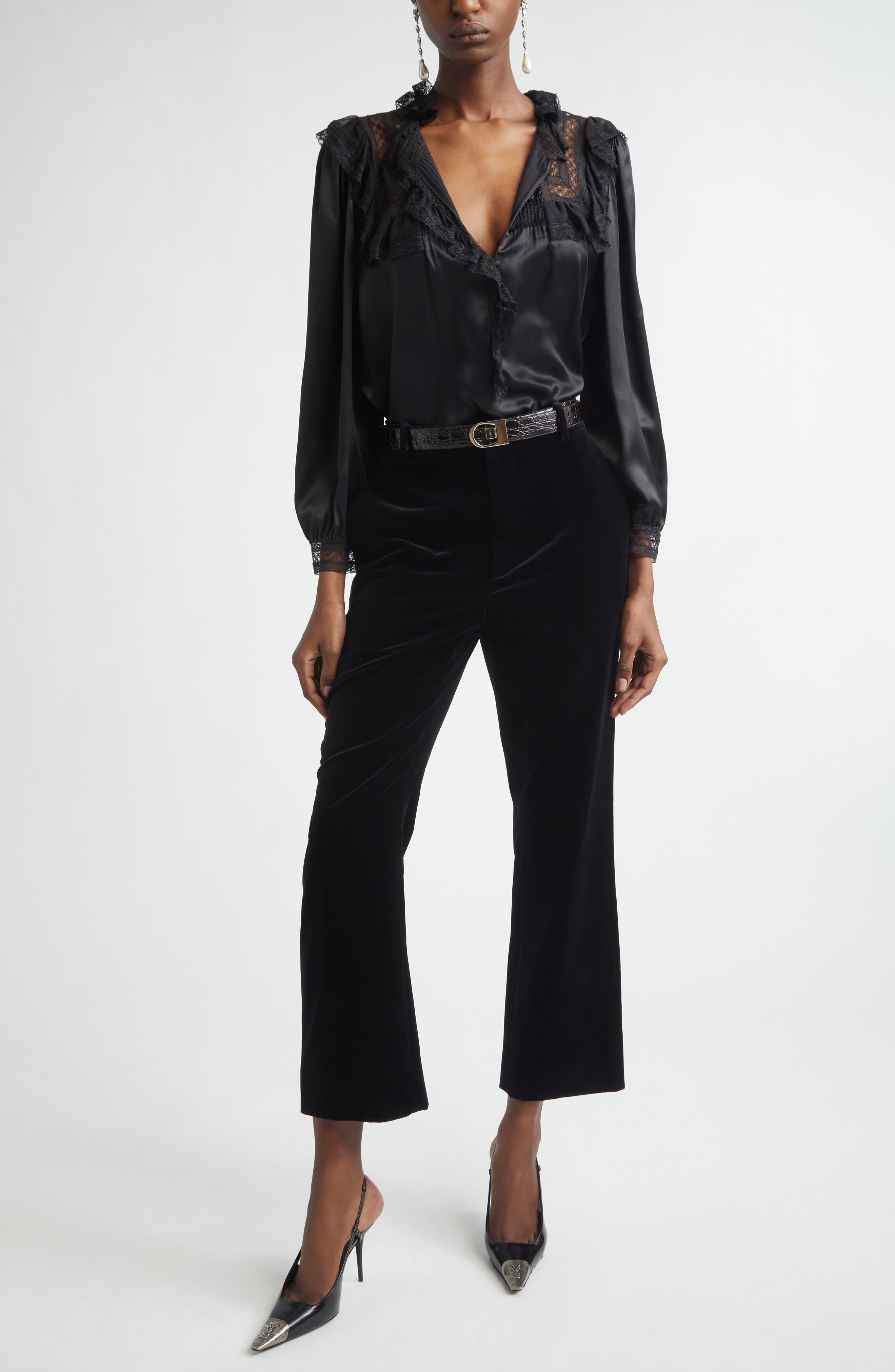 Lace Trim Silk Charmeuse Top - image 2