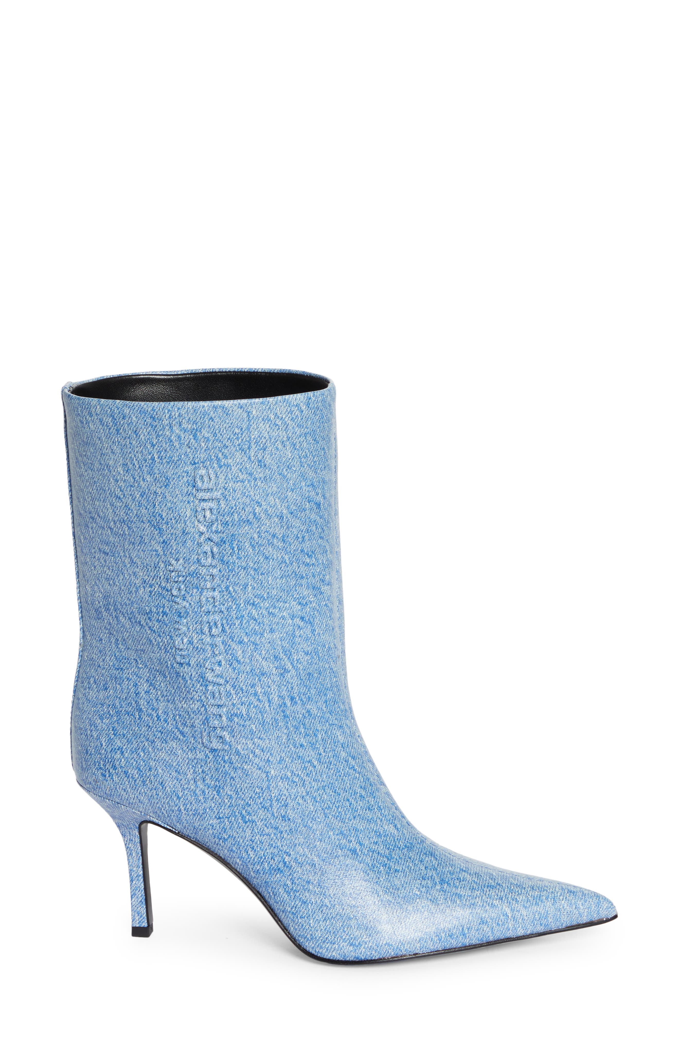 Alexander Wang Delphine Denim Print Pointed Toe Bootie (Women ...