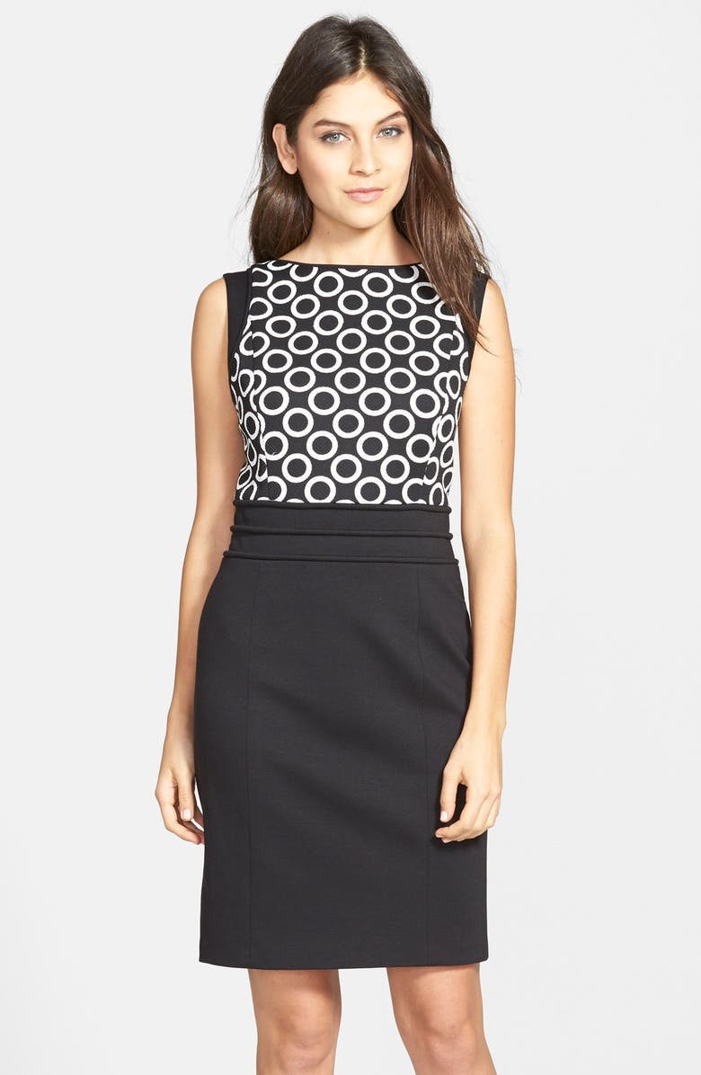 Ellen Tracy Colorblock Piqué & Ponte Sheath Dress, Main, color, 